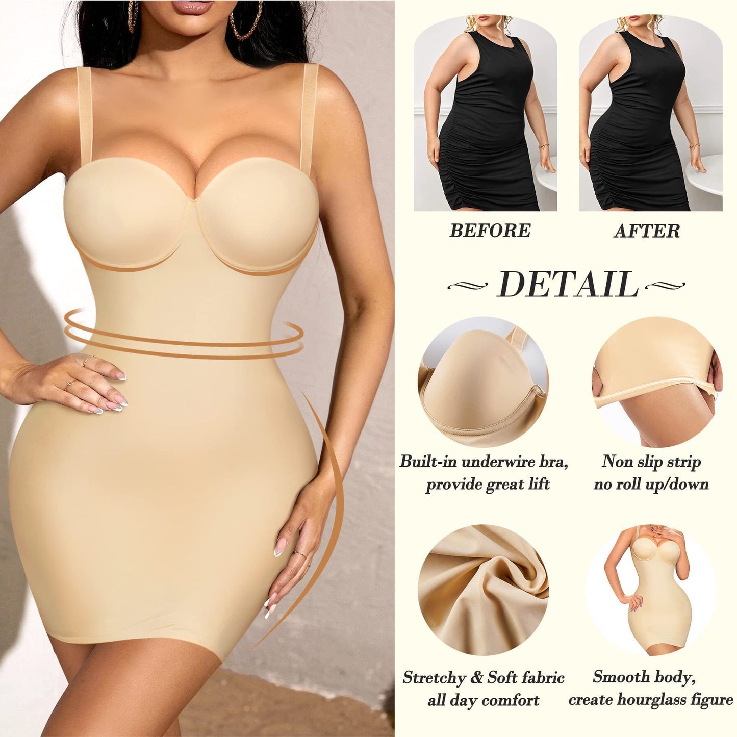Cross-border hot selling high waist shapewear high-end suspender slim tight with stretch hip shaping dress