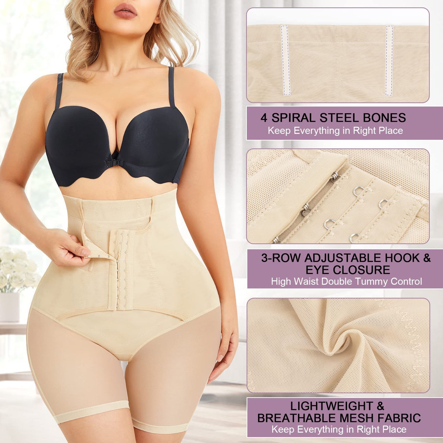 Cross-border hot-selling butt lift and body shaping briefs, high-waisted belly contouring, waist tuning, waist tuning, slim shorts, peach buttocks lifting briefs