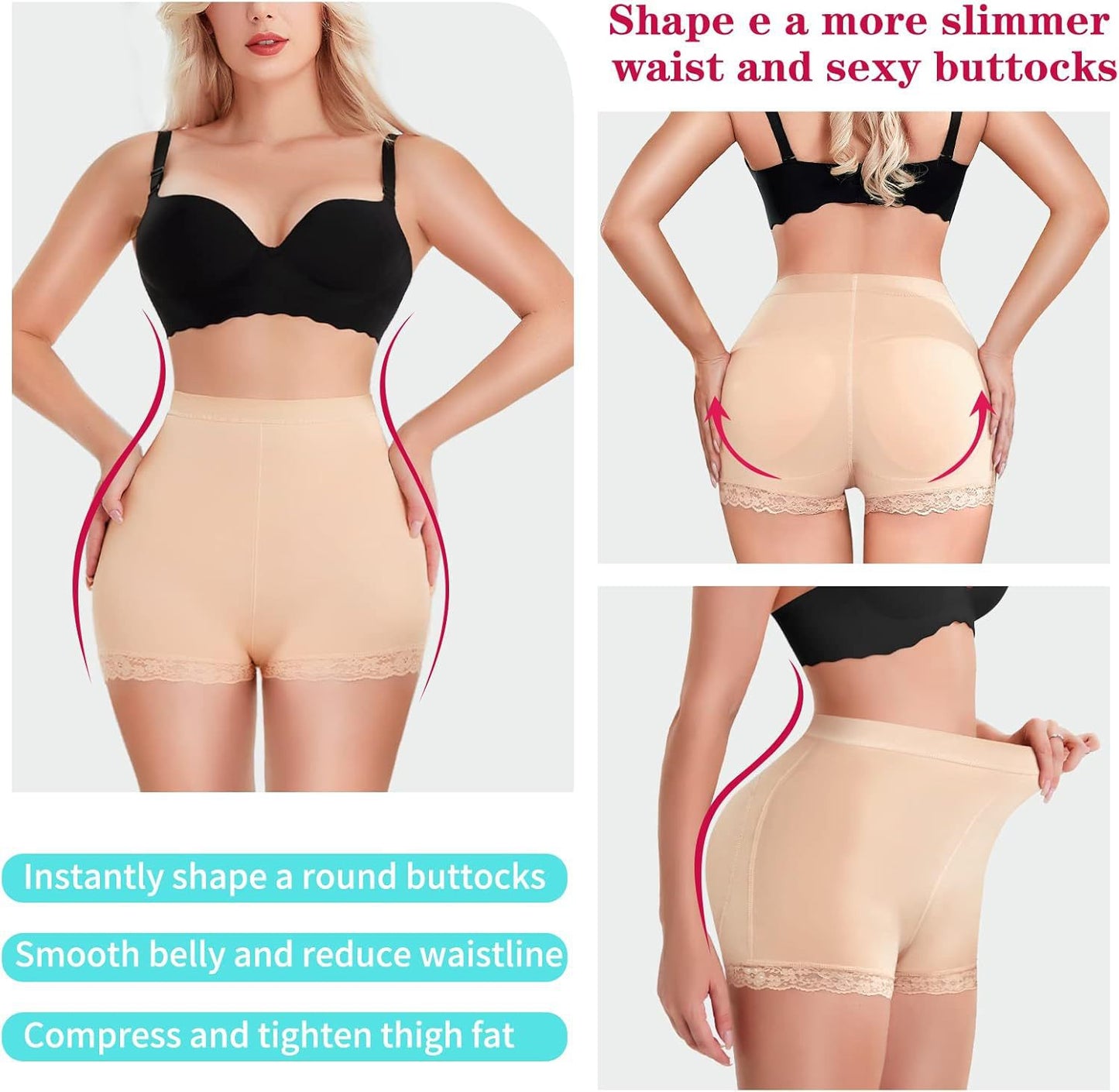 Cross-border hot sale shapewear shorts with butt pads, hip lifting, sports fitness, thighs, lace panties, shapewear shorts