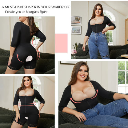 Cross-border hot selling shapewear long sleeves high waist tummy tuck waist thigh slim open open shaping bodysuit without taking off shapewear