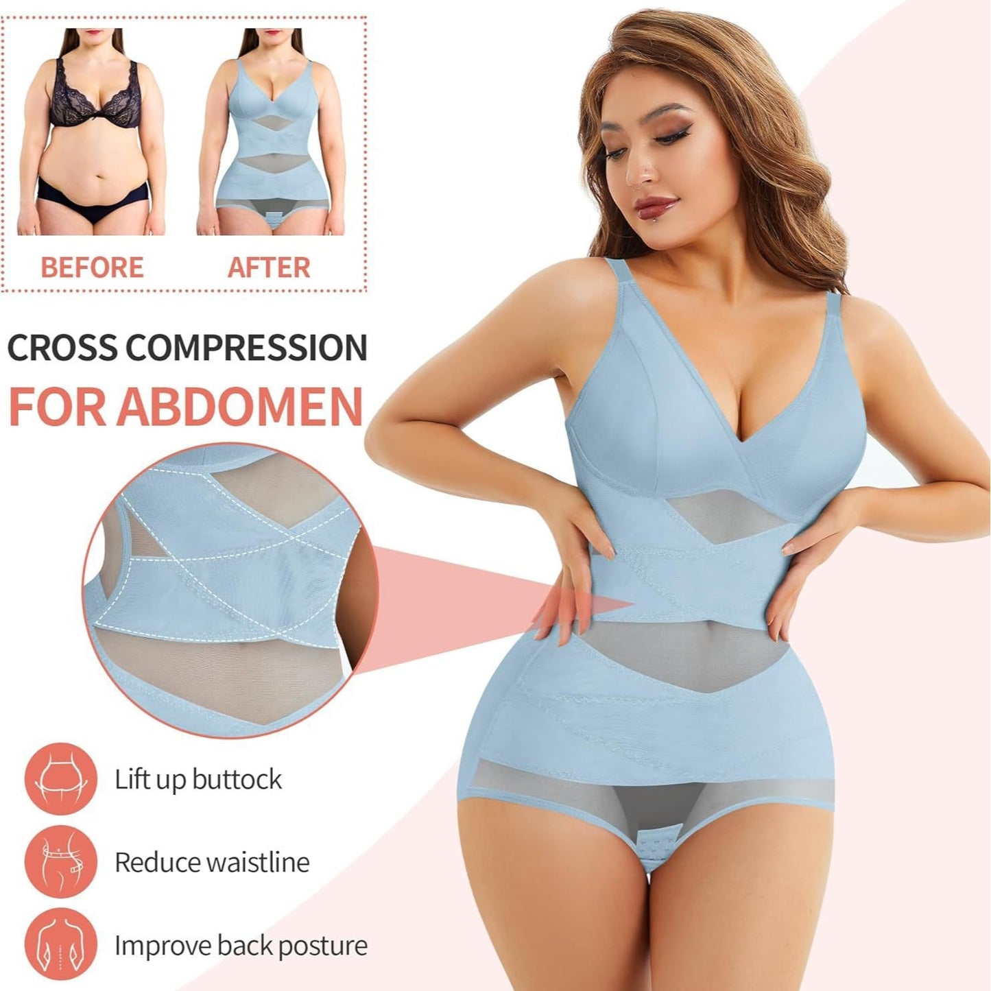 Popular hot selling body shapewear suspender V-neck cup mesh waist plastic breathable sports bodysuit