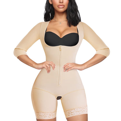 Cross-border hot selling shapewear long sleeves high waist tummy tuck waist thigh slim open open shaping bodysuit without taking off shapewear