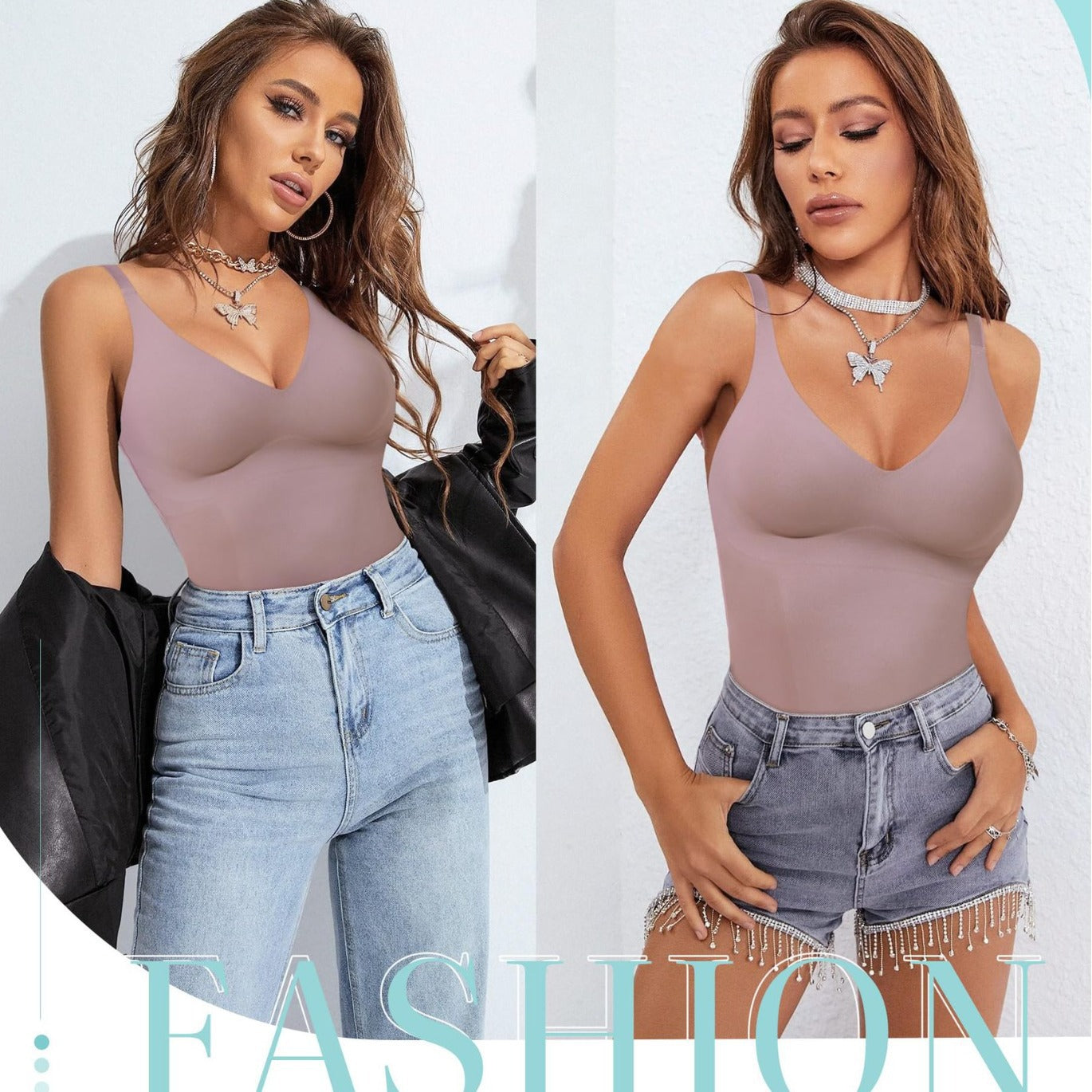 Cross-border hot-selling high-end shapewear suspenders, waist cinching, high elasticity casual V-neck high-end shapewear tops