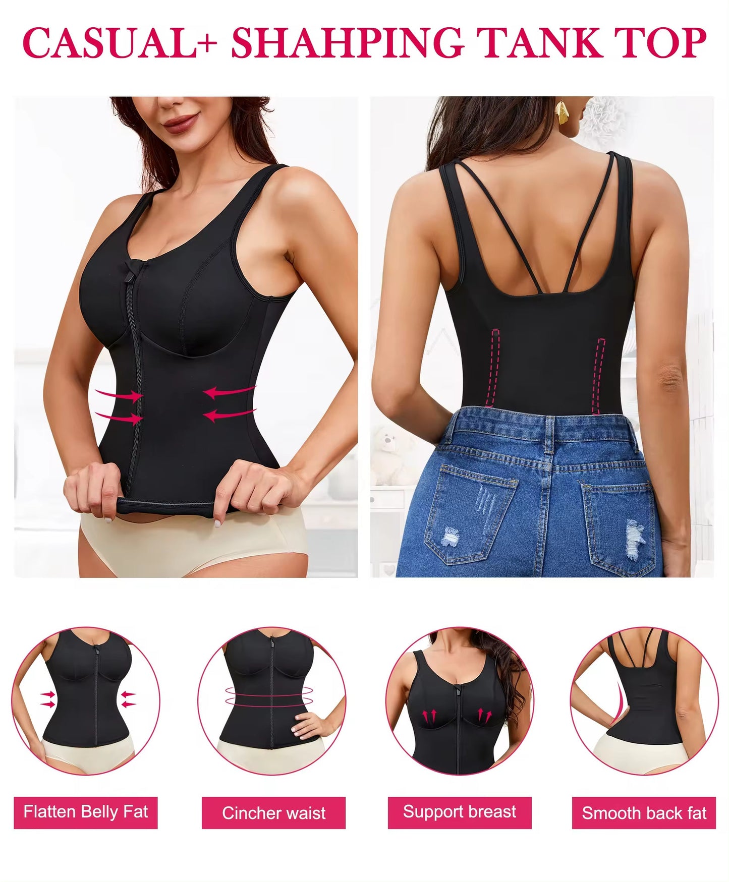 Women's Shapewear Vest - Zipper Waist Trainer & Back Support | ShapeFixCo