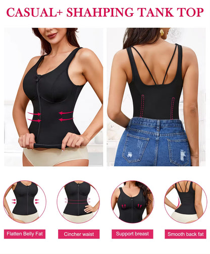 Women's Shapewear Vest - Zipper Waist Trainer & Back Support | ShapeFixCo