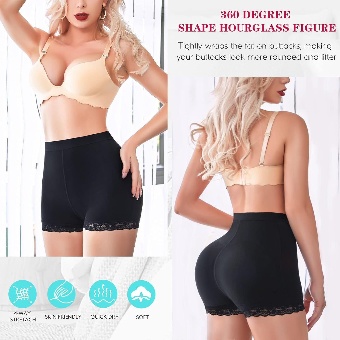 Cross-border hot sale shapewear shorts with butt pads, hip lifting, sports fitness, thighs, lace panties, shapewear shorts