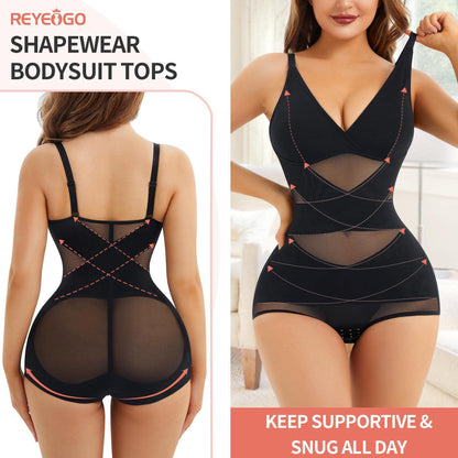 Popular hot selling body shapewear suspender V-neck cup mesh waist plastic breathable sports bodysuit
