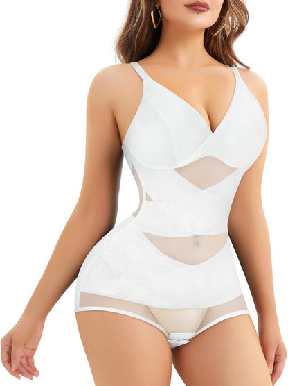 Popular hot selling body shapewear suspender V-neck cup mesh waist plastic breathable sports bodysuit