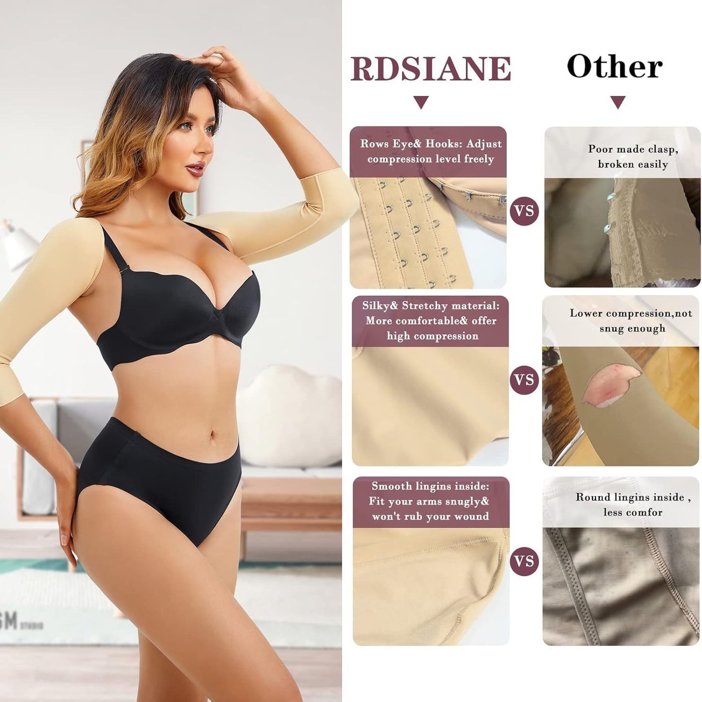 Cross-border hot-selling women's postoperative sleeves, long-sleeved sleeves, auxiliary breasts, forearm fat, with breasts, adjustable long-sleeved sleeves