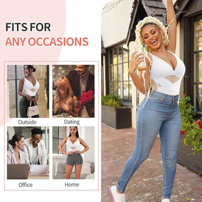 Popular hot selling body shapewear suspender V-neck cup mesh waist plastic breathable sports bodysuit