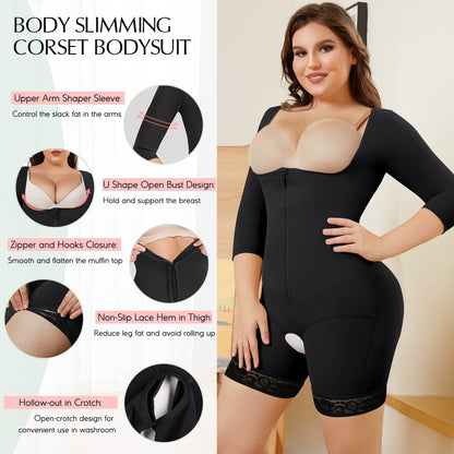 Cross-border hot selling shapewear long sleeves high waist tummy tuck waist thigh slim open open shaping bodysuit without taking off shapewear