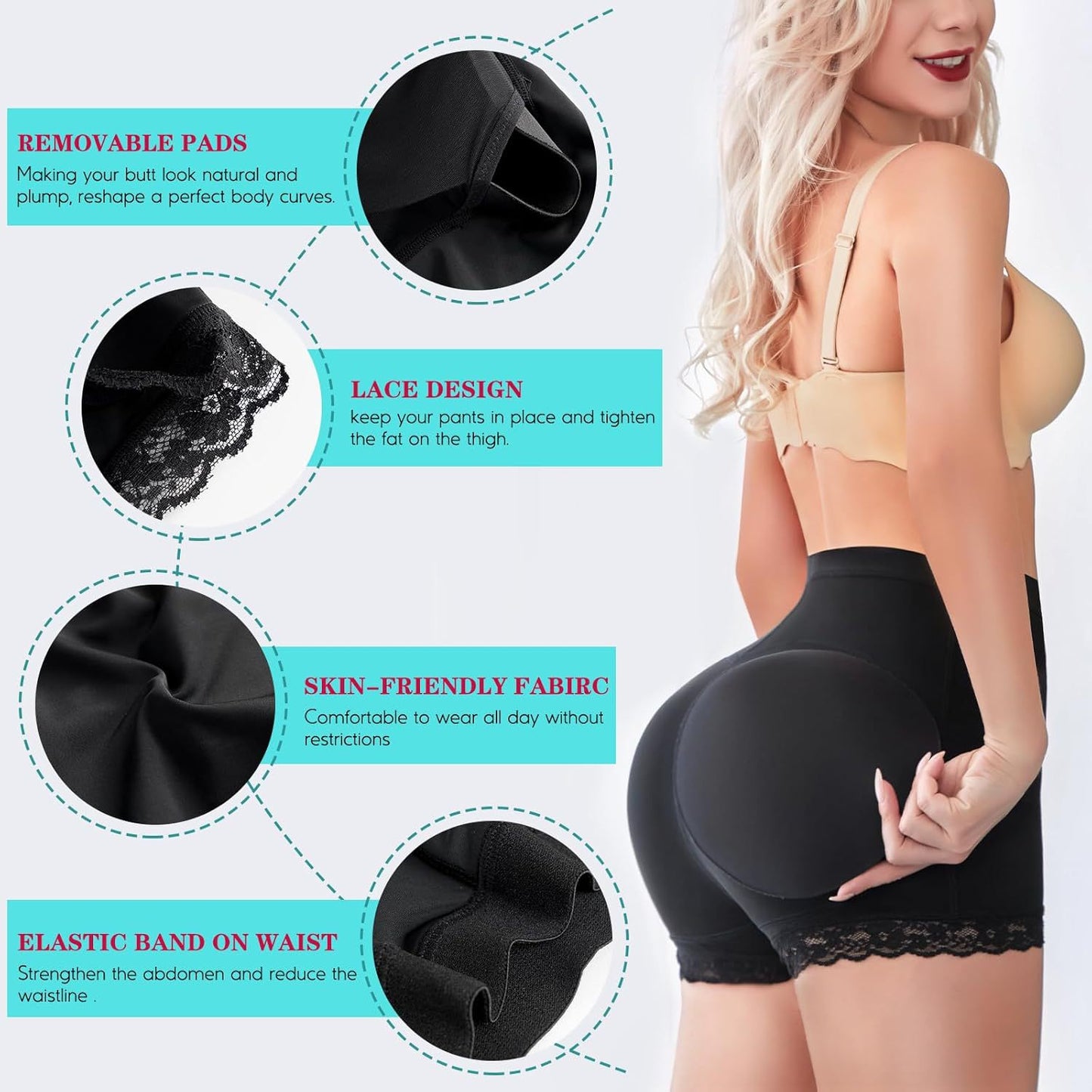 Cross-border hot sale shapewear shorts with butt pads, hip lifting, sports fitness, thighs, lace panties, shapewear shorts