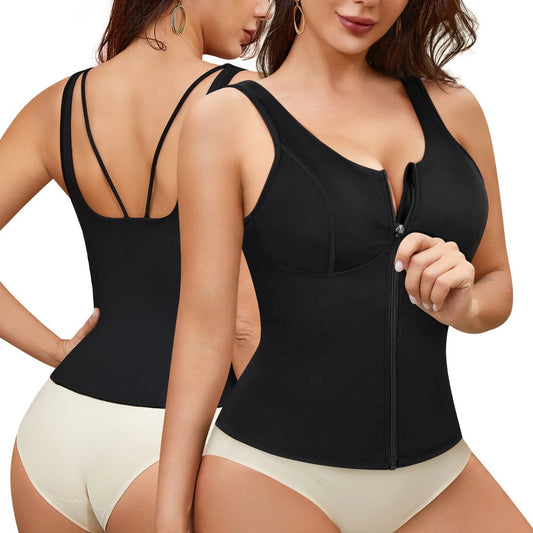 Women's Shapewear Vest - Zipper Waist Trainer & Back Support | ShapeFixCo