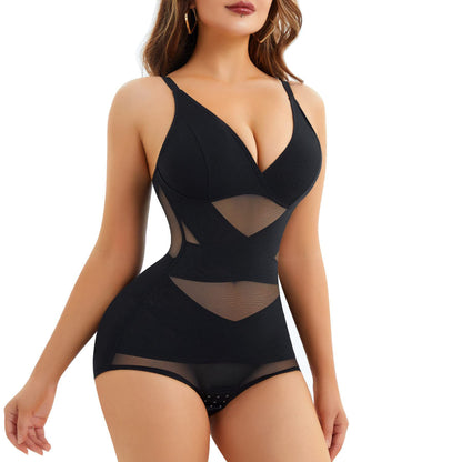Popular hot selling body shapewear suspender V-neck cup mesh waist plastic breathable sports bodysuit