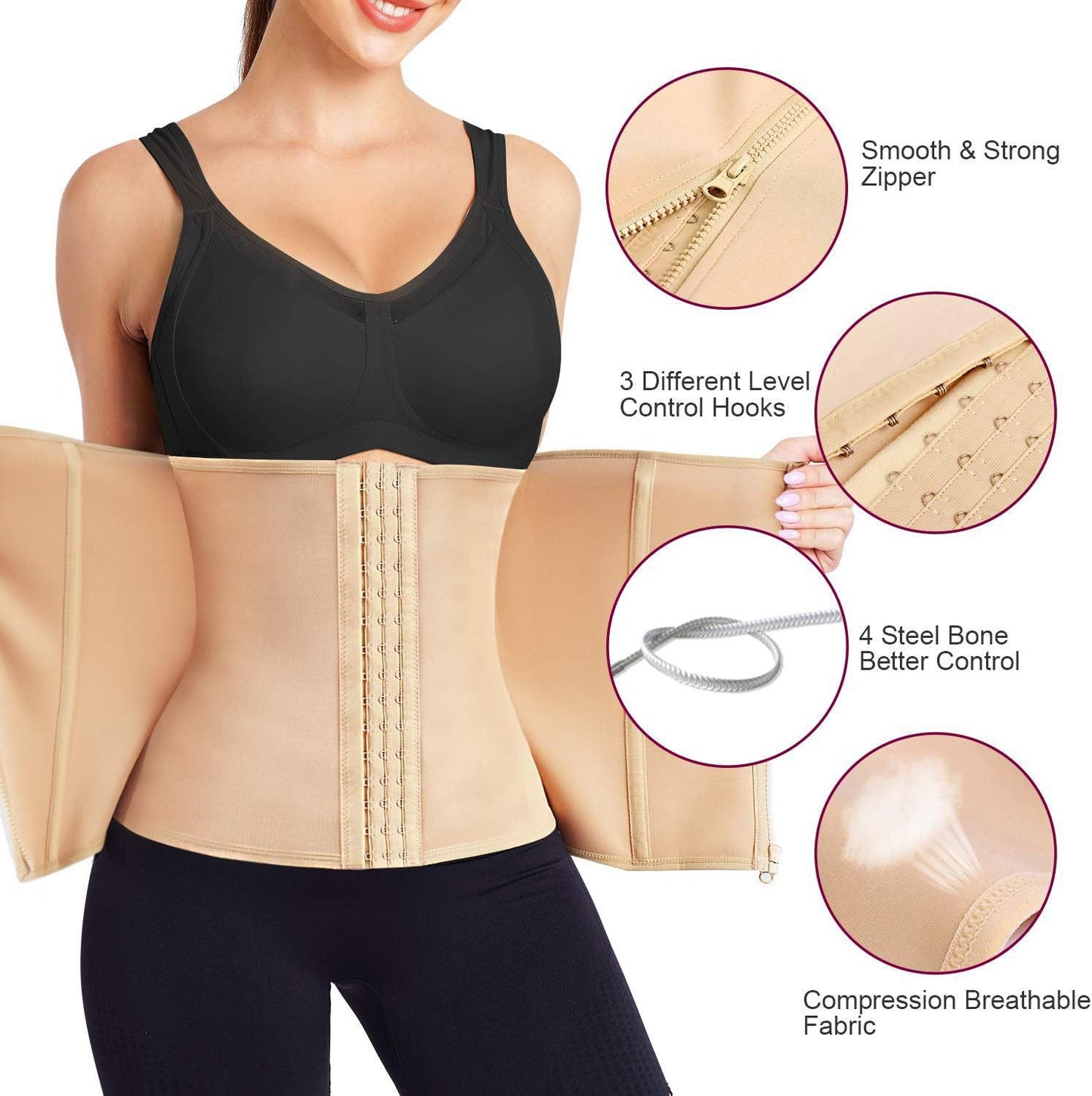 Cross-border hot selling high-end plastic belt shaping belt with breast strap zipper waist tuck abdomen sports fitness shaping belt