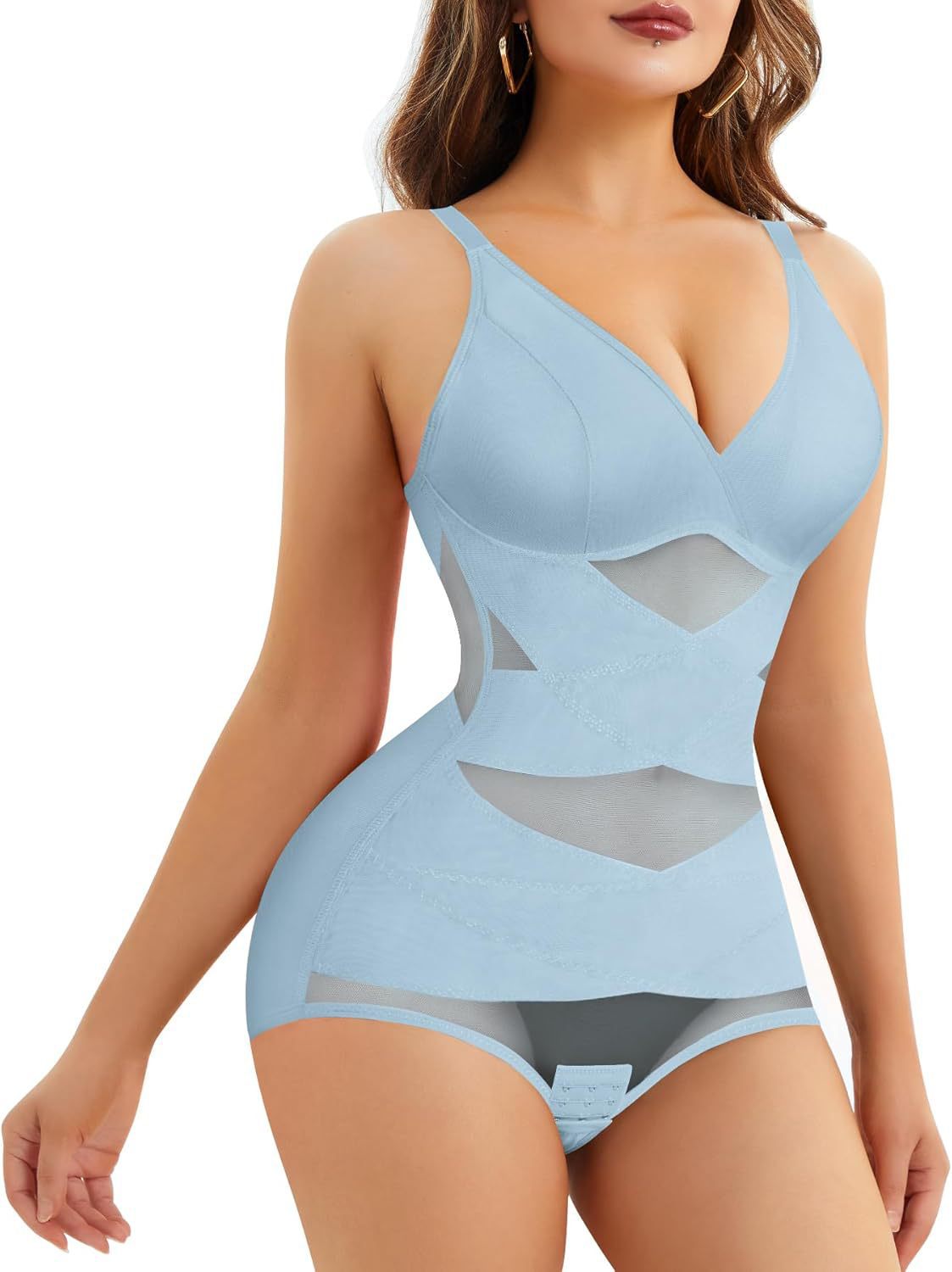 Popular hot selling body shapewear suspender V-neck cup mesh waist plastic breathable sports bodysuit