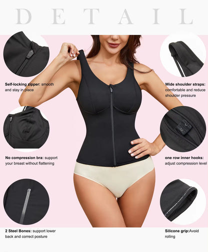 Women's Shapewear Vest - Zipper Waist Trainer & Back Support | ShapeFixCo