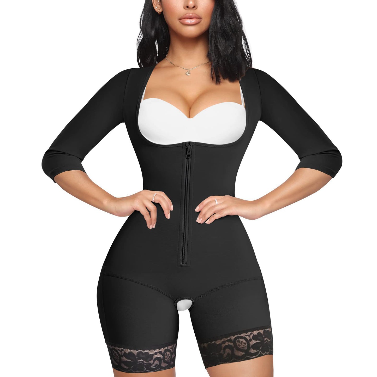 Cross-border hot selling shapewear long sleeves high waist tummy tuck waist thigh slim open open shaping bodysuit without taking off shapewear