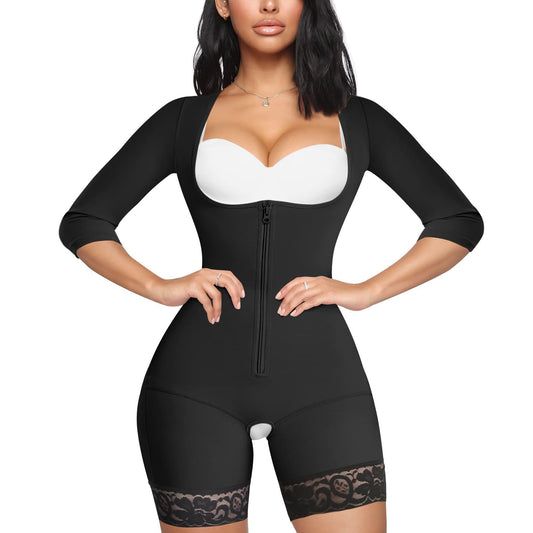 Cross-border hot selling shapewear long sleeves high waist tummy tuck waist thigh slim open open shaping bodysuit without taking off shapewear