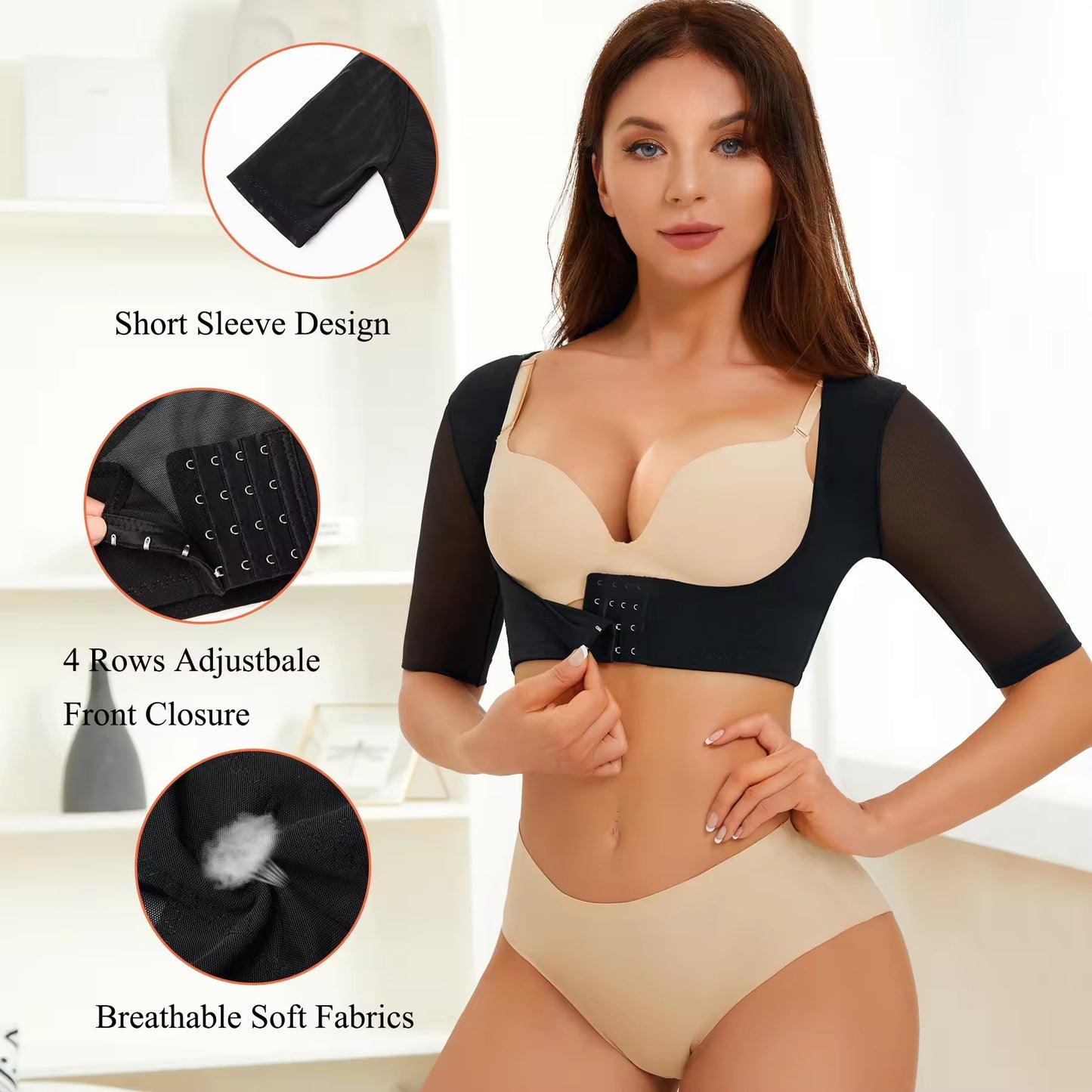 Cross-border hot selling shaping top, high-end women's breasts gathering U-neck design, sexy slim fit, five-quarter sleeve shapewear